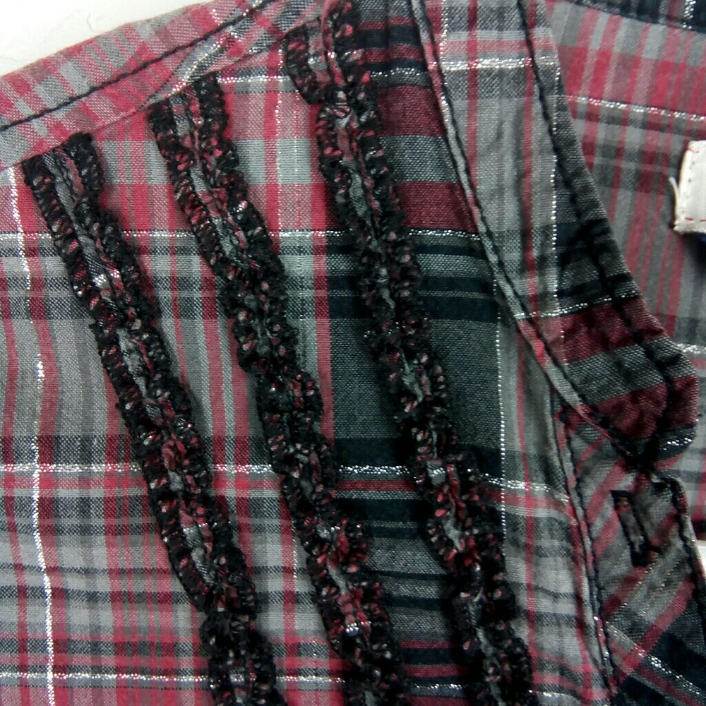 Anchor blue button down ruffle button down plaid shirt small